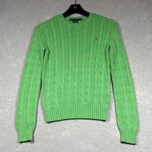 Polo Ralph Lauren Green Cable Knit Cotton Crew Neck Sweater Women’s XS